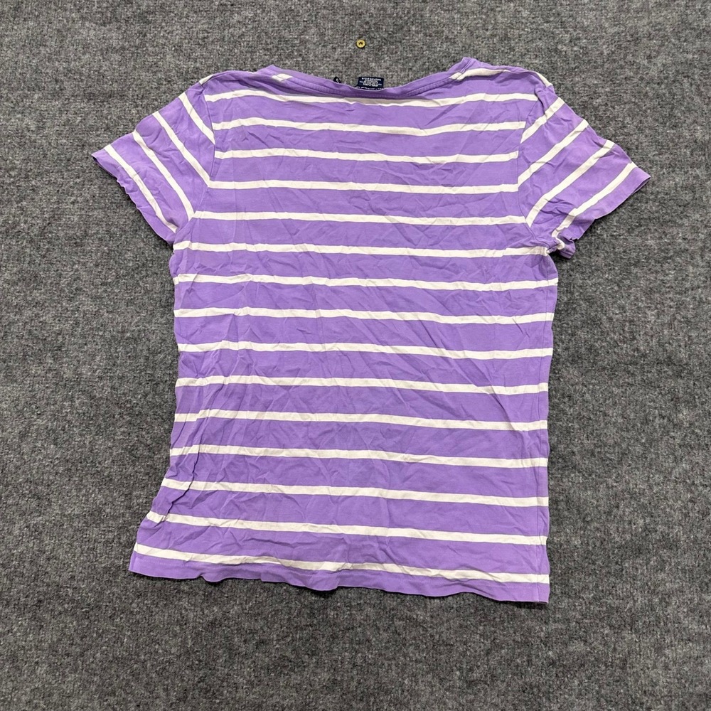 Ralph Lauren Sport T Shirt Womens XL Purple White Striped V-Neck Cotton Classic